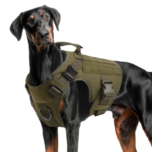 FEimaX Taktisches Hundegeschirr mit Griff Militär Netz Arbeits Taktische Hundegeschirrweste Brustgeschirr für Große Hunde Kein Zug Verstellbare Weste für Spaziergänge Training (Armeegrün, XL) von FEimaX