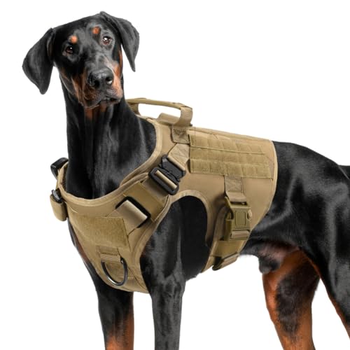 FEimaX Taktisches Hundegeschirr mit Griff Militär Netz Arbeits Taktische Hundegeschirrweste Brustgeschirr für Große Hunde Kein Zug Verstellbare Weste für Spaziergänge Training (Braun, XL) von FEimaX