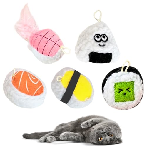 FF UNION Sushi-Katzenspielzeug, interaktive Katzenminze mit Glocken im Inneren, Linderung von Langeweile, weich und langlebig, Indoor-Kätzchen-Übungs-Haustierspielzeug, 5 Stück von FF UNION