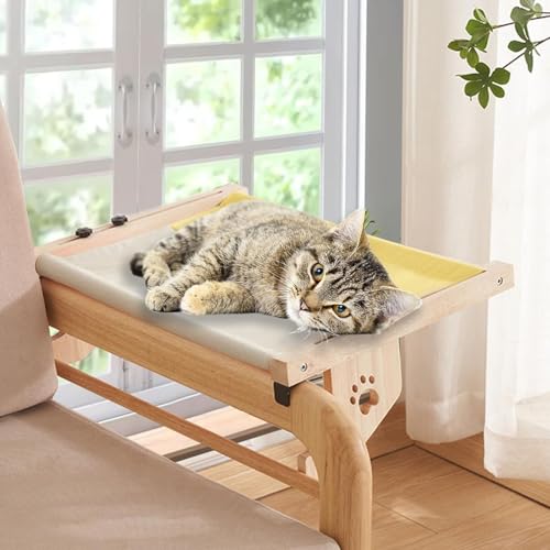 FFIHTY Katzen-Fensterstange mit Holzrahmen, Kätzchen-Hängesitz, 55,9 x 38,1 cm, stabile Nachttischschublade, Katzen-Sitzstange für große, kleine Indoor-Katzen (gelb) von FFIHTY