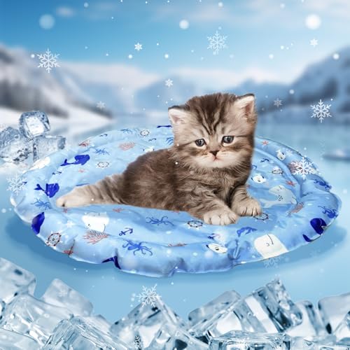 FFTANXS Kühlmatte Katze,Kühlmatte für Hunde,Durchmesser 45cm kühldecke für Katzen,Hunde kühlmatte,Waschbar,Ungiftige Gel,Selbstkühlend,Kühldecke für Hunde geeignet für den Innen und außenbereich(Wal) von FFTANXS