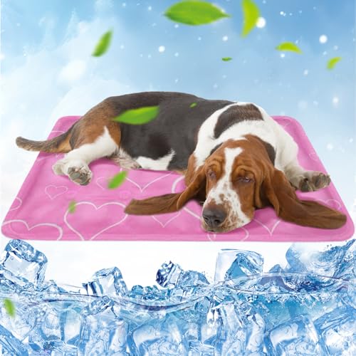 Kühlmatte Hund,40x50cm Kühlmatte Katze Rosa,Kühldecke Hund mit Selbstkühlend Ungiftiges Gel,Kühlmatte für Hunde&Kühldecke Katze Wasserdicht Reißfest Faltbare,Katzen Kühlmatte für Katzen und Hunde von FFTANXS
