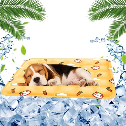 FFTANXS Kühlmatte für Hunde und Katzen, 40x50cm, Kühldecke mit Selbstkühlendem Gel, Ungiftig, Waschbar, Geeignet für Kleine Katzen und Hunde (Gelb) von FFTANXS