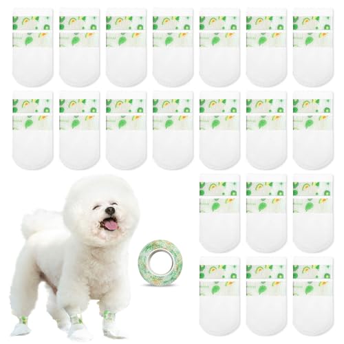 FFWTPY 20 Stück Einweg-Hundeschuhe Pfotenschutz Atmungsaktive Hunde Schuhe Wasserdicht Outdoor für kleine Hunde mit Bandage Grün M von FFWTPY