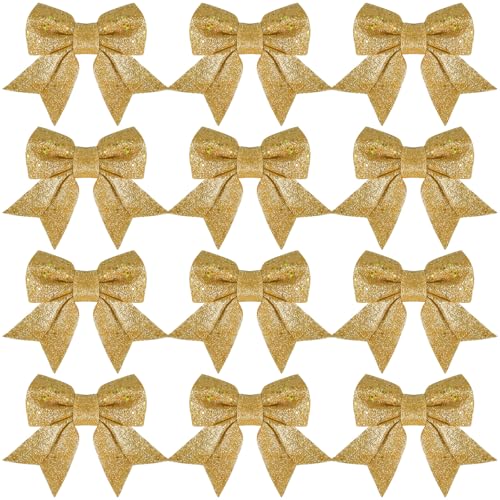 12 Stück Weihnachtsschleifen,12x15cm golden Kränze Schleifen,Geschenkschleife,golden Schleifen Weihnachtsbaum,Weihnachtsschleifen Dekorationen,für Weihnachtsbaum, Geschenkboxen,Weihnachtsdeko,Hochzeit von FGen