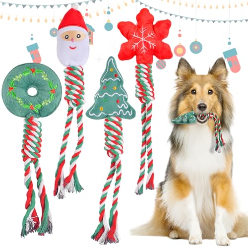 FGen 4 Stück Hundespielzeug Weihnachten,Hundespielzeug-Set,Weihnachten Geschenk für kleine mittelere große Hunde,Aus Seil,Robust,Kauspielzeug,Training,Spielen,Zahnen FGen 4 Stück Hundespielzeug Weihnachten,Hundespielzeug-Set,Weihnachten Geschenk für kleine mittelere große Hunde,Aus Seil,Robust,Kauspielzeug,Training,Spielen,Zahnen von FGen