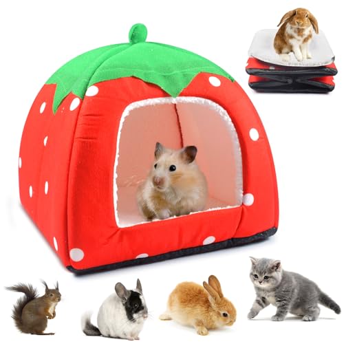 Meerschweinchen Bett,Meerschweinchen Betthöhle, Strawberry Indoor Meerschweinchenkäfig, Waschbarer, Abnehmbarer Schlafsack, Geeignet Für Hamster, Zwergkaninchen (Strawberries) von FGen