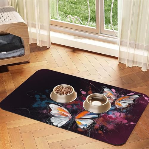 Abstrakte Schmetterlings-Haustier-Füttermatte, 40 x 60 cm, saugfähige Hundematte für Futter- und Wassernapf, PU-Leder, Katzenfuttermatte, wasserdicht, schnell trocknend, Haustier-Tischsets, keine Abstrakte Schmetterlings-Haustier-Füttermatte, 40 x 60 cm, saugfähige Hundematte für Futter- und Wassernapf, PU-Leder, Katzenfuttermatte, wasserdicht, schnell trocknend, Haustier-Tischsets, keine von FHEBNDS