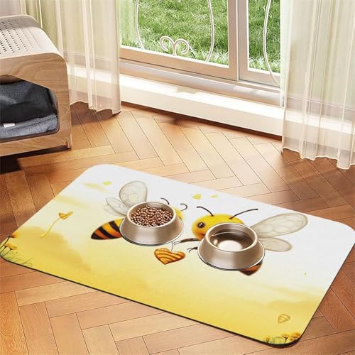Bee Love Honey Haustier-Füttermatte, saugfähige Hundematte für Futter- und Wassernapf, PU-Leder, Katzenfuttermatte, wasserdicht, schnell trocknend, keine Flecken Bee Love Honey Haustier-Füttermatte, saugfähige Hundematte für Futter- und Wassernapf, PU-Leder, Katzenfuttermatte, wasserdicht, schnell trocknend, keine Flecken von FHEBNDS