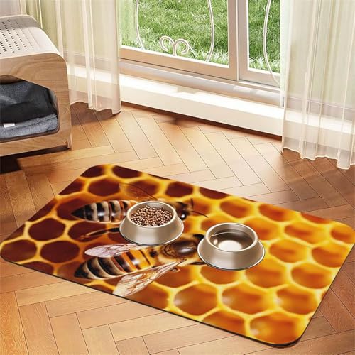 Bee On Honeycomb Haustier-Futtermatte, 40 x 60 cm, saugfähige Hundematte für Futter und Wassernapf, PU-Leder, Katzenfuttermatte, wasserdicht, schnell trocknend, Haustier-Platzsets, keine Flecken Bee On Honeycomb Haustier-Futtermatte, 40 x 60 cm, saugfähige Hundematte für Futter und Wassernapf, PU-Leder, Katzenfuttermatte, wasserdicht, schnell trocknend, Haustier-Platzsets, keine Flecken von FHEBNDS