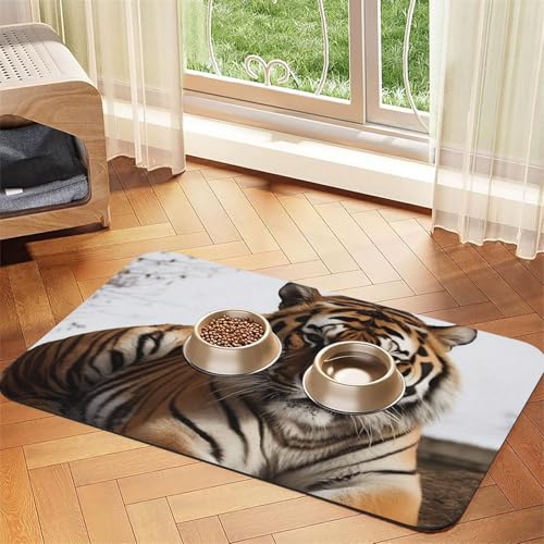 Big Tiger Futtermatte für Haustiere, 30 x 45 cm, saugfähige Hundematte für Futter und Wassernapf, PU-Leder, Katzenfuttermatte, wasserdicht, schnell trocknend, Haustier-Tischsets, keine Flecken von FHEBNDS