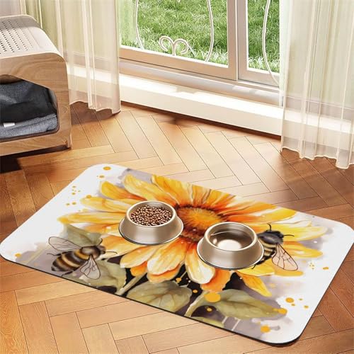 Blackboard Bees Sonnenblumen-Haustier-Futtermatte, 40 x 60 cm, saugfähige Hundematte für Futter- und Wassernapf, PU-Leder, Katzenfuttermatte, wasserdicht, schnell trocknend, Haustier-Platzsets, keine Blackboard Bees Sonnenblumen-Haustier-Futtermatte, 40 x 60 cm, saugfähige Hundematte für Futter- und Wassernapf, PU-Leder, Katzenfuttermatte, wasserdicht, schnell trocknend, Haustier-Platzsets, keine von FHEBNDS