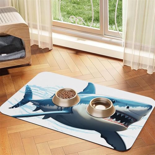 Blue Shark Haustier-Futtermatte, 40 x 60 cm, saugfähige Hundematte für Futter und Wassernapf, PU-Leder, Katzenfuttermatte, wasserdicht, schnell trocknend, Haustier-Tischsets, keine Flecken Blue Shark Haustier-Futtermatte, 40 x 60 cm, saugfähige Hundematte für Futter und Wassernapf, PU-Leder, Katzenfuttermatte, wasserdicht, schnell trocknend, Haustier-Tischsets, keine Flecken von FHEBNDS