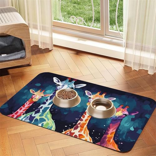 Bunte Giraffen-Futtermatte, 40 x 60 cm, saugfähige Hundematte für Futter- und Wassernapf, PU-Leder, Katzenfuttermatte, wasserdicht, schnell trocknend, keine Flecken Bunte Giraffen-Futtermatte, 40 x 60 cm, saugfähige Hundematte für Futter- und Wassernapf, PU-Leder, Katzenfuttermatte, wasserdicht, schnell trocknend, keine Flecken von FHEBNDS