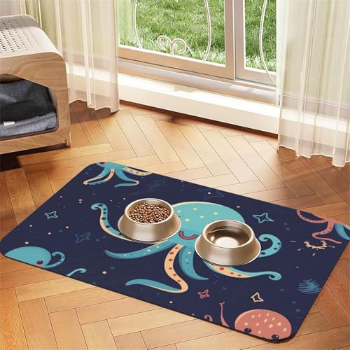 Cartoon-Oktopus-Haustier-Futtermatte, 40 x 60 cm, saugfähige Hundematte für Futter- und Wassernapf, PU-Leder, Katzenfuttermatte, wasserdicht, schnell trocknend, Haustier-Tischsets, keine Flecken Cartoon-Oktopus-Haustier-Futtermatte, 40 x 60 cm, saugfähige Hundematte für Futter- und Wassernapf, PU-Leder, Katzenfuttermatte, wasserdicht, schnell trocknend, Haustier-Tischsets, keine Flecken von FHEBNDS