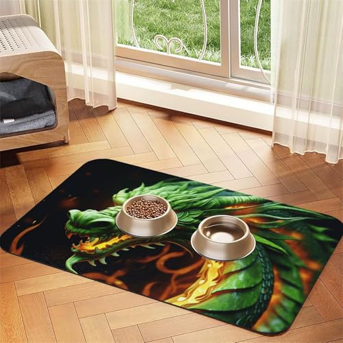 Chinesischer Drache Haustier-Futtermatte, 30 x 45 cm, saugfähige Hundematte für Futter und Wassernapf, PU-Leder, Katzenfuttermatte, wasserdicht, schnell trocknend, Haustier-Tischsets, keine Flecken von FHEBNDS