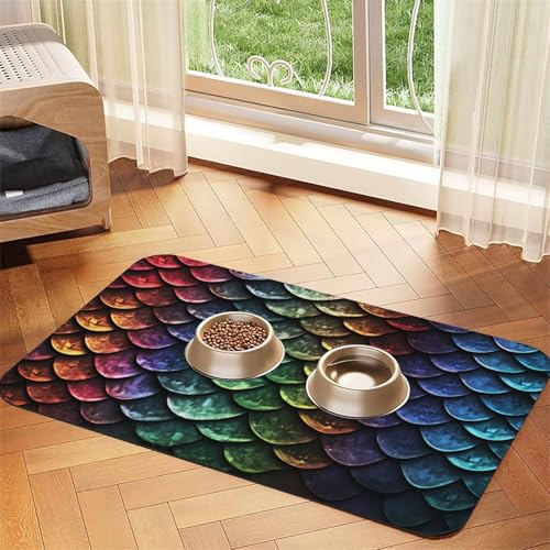 Dragon Scale Haustier-Füttermatte, 40 x 60 cm, saugfähige Hundematte für Futter und Wassernapf, PU-Leder, Katzenfuttermatte, wasserdicht, schnell trocknend, Haustier-Tischsets, keine Flecken Dragon Scale Haustier-Füttermatte, 40 x 60 cm, saugfähige Hundematte für Futter und Wassernapf, PU-Leder, Katzenfuttermatte, wasserdicht, schnell trocknend, Haustier-Tischsets, keine Flecken von FHEBNDS