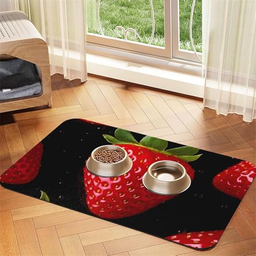 Erdbeer-Haustier-Futtermatte, 40 x 60 cm, saugfähige Hundematte für Futter- und Wassernapf, PU-Leder, Katzenfuttermatte, wasserdicht, schnell trocknend, Haustier-Tischsets, keine Flecken Erdbeer-Haustier-Futtermatte, 40 x 60 cm, saugfähige Hundematte für Futter- und Wassernapf, PU-Leder, Katzenfuttermatte, wasserdicht, schnell trocknend, Haustier-Tischsets, keine Flecken von FHEBNDS