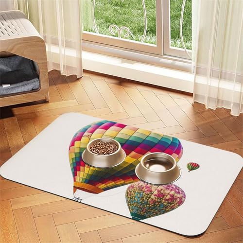 Farbige Heißluftballon-Haustier-Füttermatte, 30 x 45 cm, saugfähige Hundematte für Futter und Wassernapf, PU-Leder, Katzenfuttermatte, wasserdicht, schnell trocknend, Haustier-Platzsets, keine Flecken Farbige Heißluftballon-Haustier-Füttermatte, 30 x 45 cm, saugfähige Hundematte für Futter und Wassernapf, PU-Leder, Katzenfuttermatte, wasserdicht, schnell trocknend, Haustier-Platzsets, keine Flecken von FHEBNDS