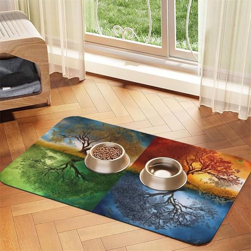 Four Season Tree of Life Pet Feeding Mat 30x45cm, Absorbent Dog Mat for Food and Water Bowl, PU Leather Cat Food Mat Waterproof Dog Bowl Mats Quick Dry Pet Placemats - No Stains Four Season Tree of Life Pet Feeding Mat 30x45cm, Absorbent Dog Mat for Food and Water Bowl, PU Leather Cat Food Mat Waterproof Dog Bowl Mats Quick Dry Pet Placemats - No Stains von FHEBNDS