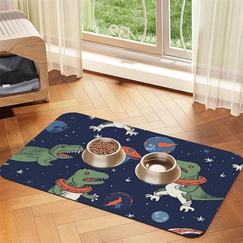Funny Astronaut Dinosaurier Rakete Haustier Fütterungsmatte 30 x 45 cm, saugfähige Hundematte für Futter und Wassernapf, PU-Leder Katzenfuttermatte, wasserdichte Hundenapf-Matten, schnell trocknend Funny Astronaut Dinosaurier Rakete Haustier Fütterungsmatte 30 x 45 cm, saugfähige Hundematte für Futter und Wassernapf, PU-Leder Katzenfuttermatte, wasserdichte Hundenapf-Matten, schnell trocknend von FHEBNDS