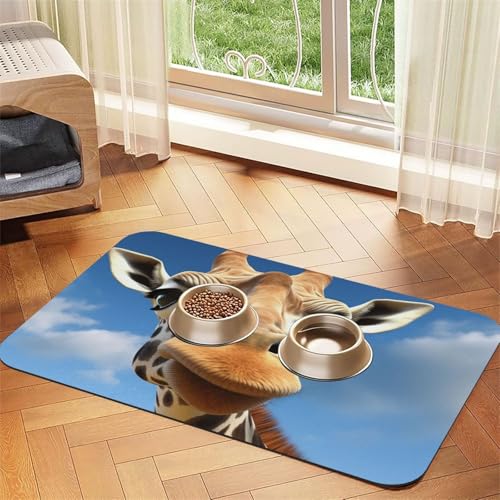 Funny Giraffe Haustier-Futtermatte, 30 x 45 cm, saugfähige Hundematte für Futter und Wassernapf, PU-Leder, Katzenfuttermatte, wasserdicht, schnell trocknend, Haustier-Platzsets, keine Flecken Funny Giraffe Haustier-Futtermatte, 30 x 45 cm, saugfähige Hundematte für Futter und Wassernapf, PU-Leder, Katzenfuttermatte, wasserdicht, schnell trocknend, Haustier-Platzsets, keine Flecken von FHEBNDS