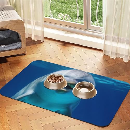 Futtermatte für Haustiere, Delfin mit Lächeln, 40 x 60 cm, saugfähige Hundematte für Futter und Wassernapf, PU-Leder, Katzenfuttermatte, wasserdicht, schnell trocknend, Haustier-Platzsets, keine Futtermatte für Haustiere, Delfin mit Lächeln, 40 x 60 cm, saugfähige Hundematte für Futter und Wassernapf, PU-Leder, Katzenfuttermatte, wasserdicht, schnell trocknend, Haustier-Platzsets, keine von FHEBNDS