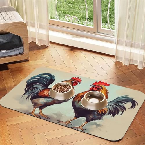Futtermatte für Haustiere, Hahn und Henne, 40 x 60 cm, saugfähige Hundematte für Futter- und Wassernapf, PU-Leder, Katzenfuttermatte, wasserdicht, schnell trocknend, keine Flecken Futtermatte für Haustiere, Hahn und Henne, 40 x 60 cm, saugfähige Hundematte für Futter- und Wassernapf, PU-Leder, Katzenfuttermatte, wasserdicht, schnell trocknend, keine Flecken von FHEBNDS