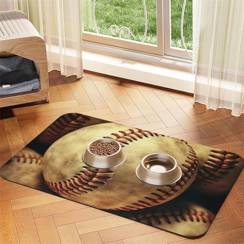 Futtermatte für Haustiere, Vintage-Baseball-Design, amerikanische Retro-Bälle, 30 x 45 cm, saugfähige Hundematte für Futter- und Wassernapf, PU-Leder, Katzenfuttermatte, wasserdicht, schnell trocknend von FHEBNDS