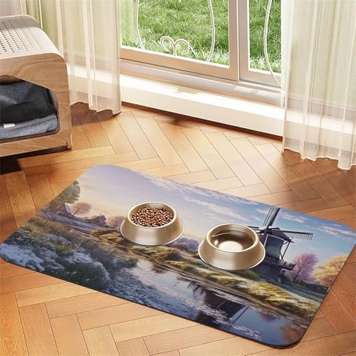 Futtermatte für Haustiere im Querformat mit traditioneller Windmühle, 40 x 60 cm, saugfähige Hundematte für Futter und Wassernapf, PU-Leder, Katzenfuttermatte, wasserdicht, schnell trocknend, keine Futtermatte für Haustiere im Querformat mit traditioneller Windmühle, 40 x 60 cm, saugfähige Hundematte für Futter und Wassernapf, PU-Leder, Katzenfuttermatte, wasserdicht, schnell trocknend, keine von FHEBNDS