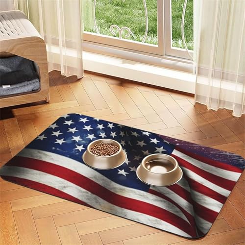 Futtermatte für Haustiere mit USA-Flagge, saugfähige Hundematte für Futter- und Wassernapf, PU-Leder, Katzenfuttermatte, wasserdicht, schnell trocknend, keine Flecken Futtermatte für Haustiere mit USA-Flagge, saugfähige Hundematte für Futter- und Wassernapf, PU-Leder, Katzenfuttermatte, wasserdicht, schnell trocknend, keine Flecken von FHEBNDS