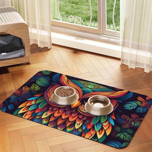 Futtermatte für Haustiere mit buntem Eulenmuster, 30 x 45 cm, saugfähige Hundematte für Futter und Wassernapf, PU-Leder, Katzenfuttermatte, wasserdicht, schnell trocknend, keine Flecken Futtermatte für Haustiere mit buntem Eulenmuster, 30 x 45 cm, saugfähige Hundematte für Futter und Wassernapf, PU-Leder, Katzenfuttermatte, wasserdicht, schnell trocknend, keine Flecken von FHEBNDS