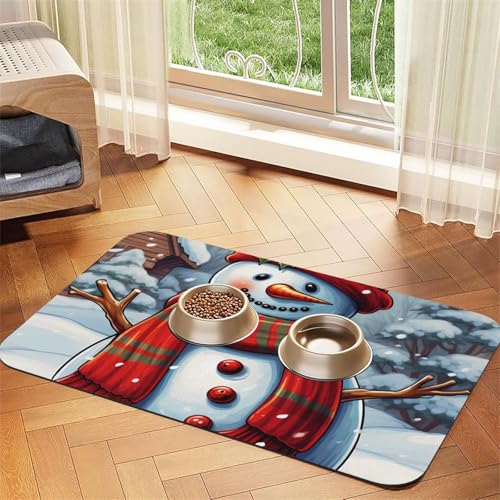Futtermatte für Haustiere mit rotem Schneemann, 30 x 45 cm, saugfähige Hundematte für Futter und Wassernapf, PU-Leder, Katzenfuttermatte, wasserdicht, schnell trocknend, keine Flecken Futtermatte für Haustiere mit rotem Schneemann, 30 x 45 cm, saugfähige Hundematte für Futter und Wassernapf, PU-Leder, Katzenfuttermatte, wasserdicht, schnell trocknend, keine Flecken von FHEBNDS