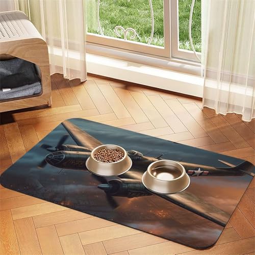 Futternapf-Matte aus dem Weltkrieg, 40 x 60 cm, saugfähige Hundematte für Futter- und Wassernapf, PU-Leder, Katzenfuttermatte, wasserdicht, schnell trocknend, keine Flecken von FHEBNDS