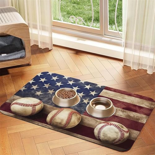 Futternapf-Matte mit amerikanischer Flagge und Baseball-Motiv, saugfähige Hundematte für Futter- und Wassernapf, PU-Leder, Katzenfuttermatte, wasserdicht, schnell trocknend, keine Flecken Futternapf-Matte mit amerikanischer Flagge und Baseball-Motiv, saugfähige Hundematte für Futter- und Wassernapf, PU-Leder, Katzenfuttermatte, wasserdicht, schnell trocknend, keine Flecken von FHEBNDS