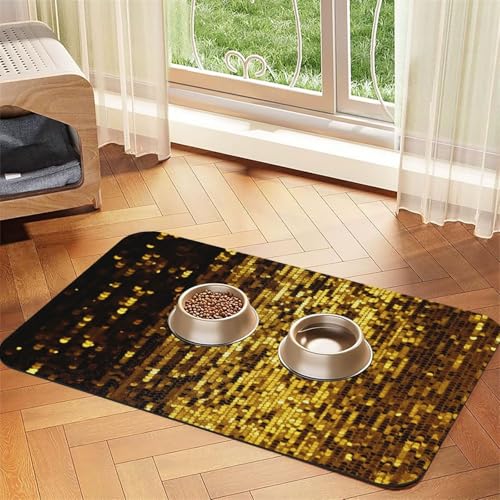 Futternapf-Matte mit goldfarbenen Pailletten, 30 x 45 cm, saugfähige Hundematte für Futter- und Wassernapf, PU-Leder, Katzenfuttermatte, wasserdicht, schnell trocknend, keine Flecken Futternapf-Matte mit goldfarbenen Pailletten, 30 x 45 cm, saugfähige Hundematte für Futter- und Wassernapf, PU-Leder, Katzenfuttermatte, wasserdicht, schnell trocknend, keine Flecken von FHEBNDS
