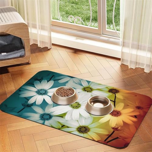 Gerahmte Futtermatte für Haustiere, Gänseblümchen in verschiedenen Designs, 30 x 45 cm, saugfähige Hundematte für Futter- und Wassernapf, PU-Leder, Katzenfuttermatte, wasserdicht, schnell trocknend Gerahmte Futtermatte für Haustiere, Gänseblümchen in verschiedenen Designs, 30 x 45 cm, saugfähige Hundematte für Futter- und Wassernapf, PU-Leder, Katzenfuttermatte, wasserdicht, schnell trocknend von FHEBNDS