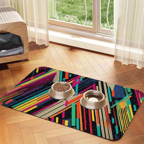 Gestreifte abstrakte bunte Haustier-Füttermatte, 40 x 60 cm, saugfähige Hundematte für Futter- und Wassernapf, PU-Leder, Katzenfuttermatte, wasserdicht, schnell trocknend, keine Flecken Gestreifte abstrakte bunte Haustier-Füttermatte, 40 x 60 cm, saugfähige Hundematte für Futter- und Wassernapf, PU-Leder, Katzenfuttermatte, wasserdicht, schnell trocknend, keine Flecken von FHEBNDS