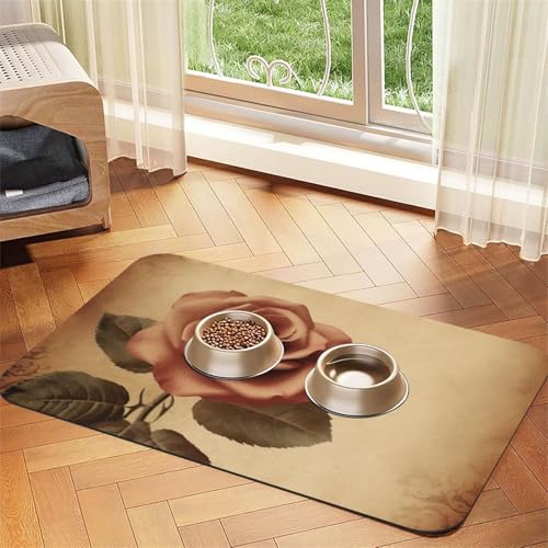 Haustier-Füttermatte, Vintage-Rose, 30 x 45 cm, saugfähige Hundematte für Futter und Wassernapf, PU-Leder, Katzenfuttermatte, wasserdicht, schnell trocknend, Haustier-Tischsets, keine Flecken Haustier-Füttermatte, Vintage-Rose, 30 x 45 cm, saugfähige Hundematte für Futter und Wassernapf, PU-Leder, Katzenfuttermatte, wasserdicht, schnell trocknend, Haustier-Tischsets, keine Flecken von FHEBNDS