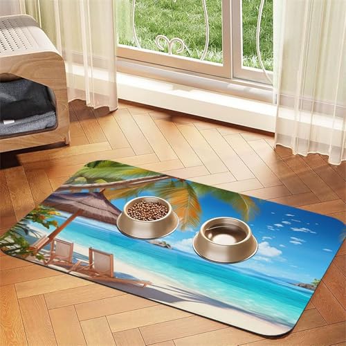 Haustier-Füttermatte für Sommer, Strand, Urlaub, 40 x 60 cm, saugfähige Hundematte für Futter und Wassernapf, PU-Leder, Katzenfuttermatte, wasserdicht, schnell trocknend, Haustier-Tischsets, keine Haustier-Füttermatte für Sommer, Strand, Urlaub, 40 x 60 cm, saugfähige Hundematte für Futter und Wassernapf, PU-Leder, Katzenfuttermatte, wasserdicht, schnell trocknend, Haustier-Tischsets, keine von FHEBNDS