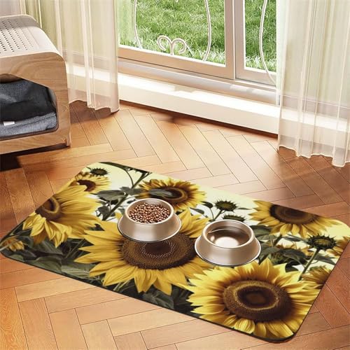 Haustier-Füttermatte mit Sonnenblumen-Motiv, 30 x 45 cm, saugfähige Hundematte für Futter- und Wassernapf, PU-Leder, Katzenfuttermatte, wasserdicht, schnell trocknend, keine Flecken Haustier-Füttermatte mit Sonnenblumen-Motiv, 30 x 45 cm, saugfähige Hundematte für Futter- und Wassernapf, PU-Leder, Katzenfuttermatte, wasserdicht, schnell trocknend, keine Flecken von FHEBNDS