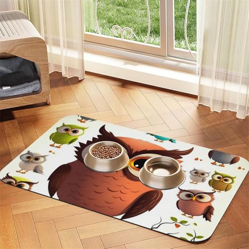 Haustier-Futtermatte mit Cartoon-Eule, 40 x 60 cm, saugfähige Hundematte für Futter und Wassernapf, PU-Leder, Katzenfuttermatte, wasserdicht, schnell trocknend, keine Flecken Haustier-Futtermatte mit Cartoon-Eule, 40 x 60 cm, saugfähige Hundematte für Futter und Wassernapf, PU-Leder, Katzenfuttermatte, wasserdicht, schnell trocknend, keine Flecken von FHEBNDS