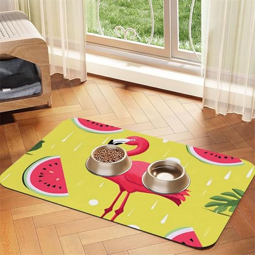 Haustier-Futtermatte mit Flamingo und Wassermelone, 40 x 60 cm, saugfähige Hundematte für Futter und Wassernapf, PU-Leder, Katzenfuttermatte, wasserdicht, schnell trocknend, Haustier-Platzsets, keine Haustier-Futtermatte mit Flamingo und Wassermelone, 40 x 60 cm, saugfähige Hundematte für Futter und Wassernapf, PU-Leder, Katzenfuttermatte, wasserdicht, schnell trocknend, Haustier-Platzsets, keine von FHEBNDS