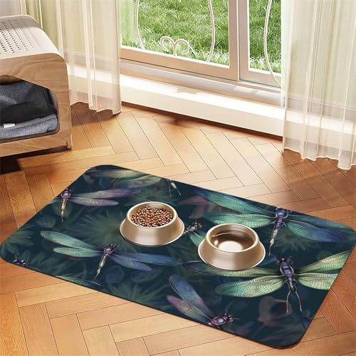 Haustier-Futtermatte mit Libellenmuster, 40 x 60 cm, saugfähige Hundematte für Futter und Wassernapf, PU-Leder, Katzenfuttermatte, wasserdicht, schnell trocknend, Haustier-Platzsets, keine Flecken Haustier-Futtermatte mit Libellenmuster, 40 x 60 cm, saugfähige Hundematte für Futter und Wassernapf, PU-Leder, Katzenfuttermatte, wasserdicht, schnell trocknend, Haustier-Platzsets, keine Flecken von FHEBNDS