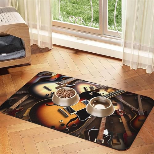 Haustier-Futtermatte mit Musikgitarre, 40 x 60 cm, saugfähige Hundematte für Futter und Wassernapf, PU-Leder, Katzenfuttermatte, wasserdicht, schnell trocknend, Haustier-Tischsets, keine Flecken Haustier-Futtermatte mit Musikgitarre, 40 x 60 cm, saugfähige Hundematte für Futter und Wassernapf, PU-Leder, Katzenfuttermatte, wasserdicht, schnell trocknend, Haustier-Tischsets, keine Flecken von FHEBNDS