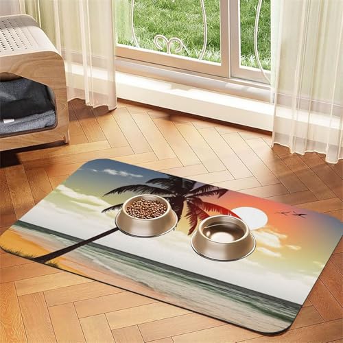 Haustier-Futtermatte mit Palme am Strand, 40 x 60 cm, saugfähige Hundematte für Futter und Wassernapf, PU-Leder, Katzenfuttermatte, wasserdicht, schnell trocknend, Haustier-Platzsets, keine Flecken Haustier-Futtermatte mit Palme am Strand, 40 x 60 cm, saugfähige Hundematte für Futter und Wassernapf, PU-Leder, Katzenfuttermatte, wasserdicht, schnell trocknend, Haustier-Platzsets, keine Flecken von FHEBNDS
