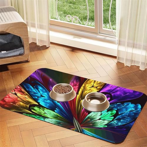 Haustier-Futtermatte mit Regenbogen-Schmetterlingen, 40 x 60 cm, saugfähige Hundematte für Futter und Wassernapf, PU-Leder, Katzenfuttermatte, wasserdicht, schnell trocknend, Haustier-Tischsets, keine Haustier-Futtermatte mit Regenbogen-Schmetterlingen, 40 x 60 cm, saugfähige Hundematte für Futter und Wassernapf, PU-Leder, Katzenfuttermatte, wasserdicht, schnell trocknend, Haustier-Tischsets, keine von FHEBNDS