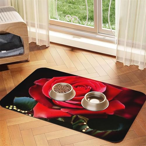 Haustier-Futtermatte mit Rosenblüte, 40 x 60 cm, saugfähige Hundematte für Futter und Wassernapf, PU-Leder, Katzenfuttermatte, wasserdicht, schnell trocknend, Haustier-Tischsets, keine Flecken Haustier-Futtermatte mit Rosenblüte, 40 x 60 cm, saugfähige Hundematte für Futter und Wassernapf, PU-Leder, Katzenfuttermatte, wasserdicht, schnell trocknend, Haustier-Tischsets, keine Flecken von FHEBNDS