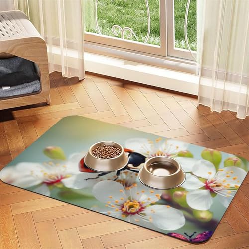 Haustier-Futtermatte mit Schmetterlings-Marienkäfer-Blume, 40 x 60 cm, saugfähige Hundematte für Futter- und Wassernapf, PU-Leder, Katzenfuttermatte, wasserdicht, schnell trocknend, keine Flecken Haustier-Futtermatte mit Schmetterlings-Marienkäfer-Blume, 40 x 60 cm, saugfähige Hundematte für Futter- und Wassernapf, PU-Leder, Katzenfuttermatte, wasserdicht, schnell trocknend, keine Flecken von FHEBNDS