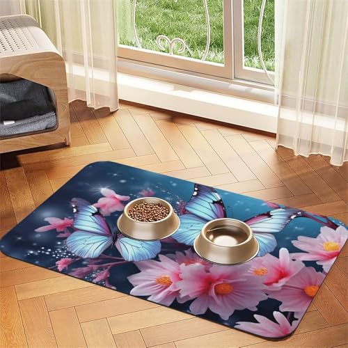 Haustier-Futtermatte mit Schmetterlingsblüten, 40 x 60 cm, saugfähige Hundematte für Futter und Wassernapf, PU-Leder, Katzenfuttermatte, wasserdicht, schnell trocknend, Haustier-Platzsets, keine Haustier-Futtermatte mit Schmetterlingsblüten, 40 x 60 cm, saugfähige Hundematte für Futter und Wassernapf, PU-Leder, Katzenfuttermatte, wasserdicht, schnell trocknend, Haustier-Platzsets, keine von FHEBNDS